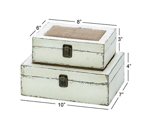 (Set of 2) 10 & 8 Inch White Farmhouse Wood Rectangle Boxes