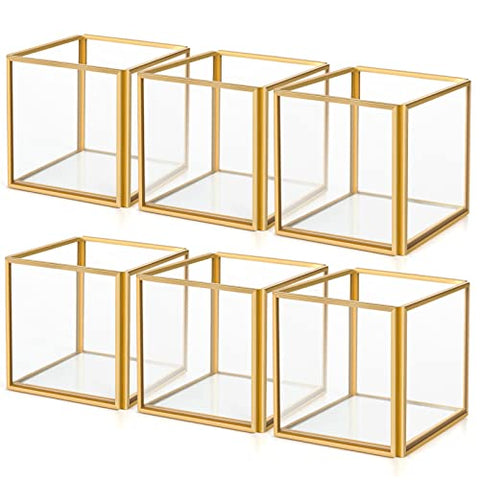 (2.8 Inch) Mini Golden Frame Glass Candle Holder Set