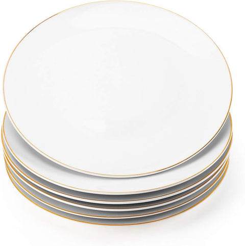 Gsain 8” Porcelain Coupe Appetizer Plates with Golden Rim, Ceramic Off-White Round Dessert Serving Plate for Bread,Dessert,Snack,Salad and Finger Food (Set of 6) - Elegant Wedding Accents