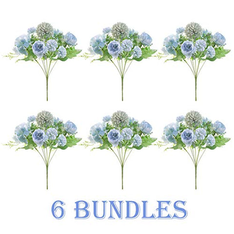 6 Bundles of (13 Inch) Blue Artificial Flowers