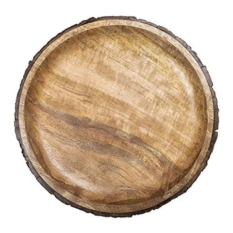 Round Wooden Serving Platter with Tree Bark on Edges | Charcuterie Platter - 13"