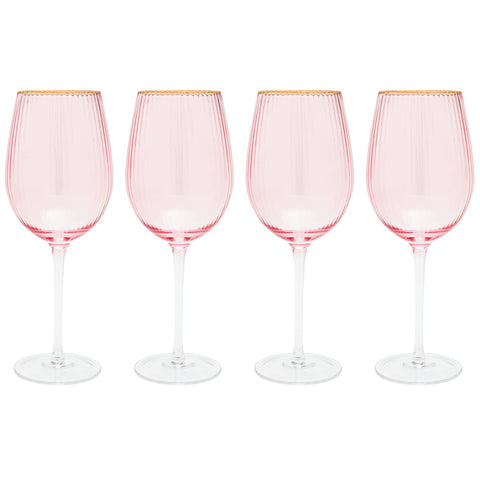 Pink Blown Wine Glass with Gold Rim