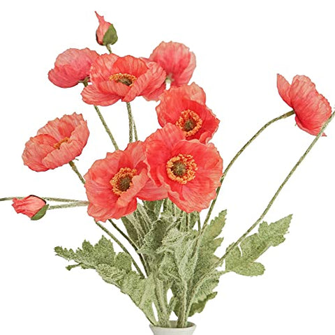 Artificial Poppy Silk Flowers (3 Stems)