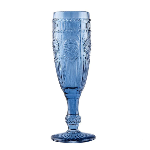 (6 Ounce) Blue Vintage Glass Champagne Flute