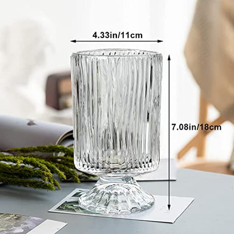 (Set of 2) 7.09 Inch Clear Glass Pedestal Vases