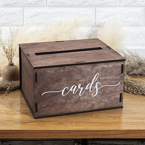 Wooden Wedding Card Box with Slot & Lid