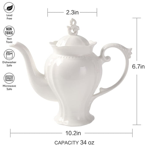 (37 oz) Porcelain Ultra White English Teapot