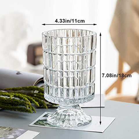 (Set of 2) 7.09 Inch Clear Glass Pedestal Vases
