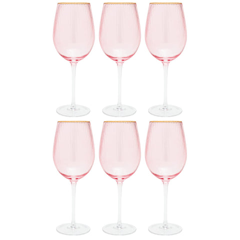 Pink Blown Wine Glass with Gold Rim