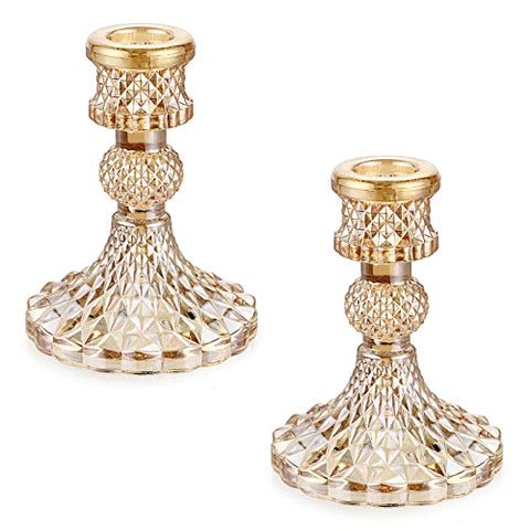(Set of 2) Glass Taper Candle Holders