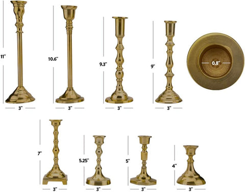 Koyal Wholesale Vintage Gold Mixed Taper Holders, Set of 10, Mismatched Candlesticks Set, Bohemian Decorative Candle Set - Elegant Wedding Accents