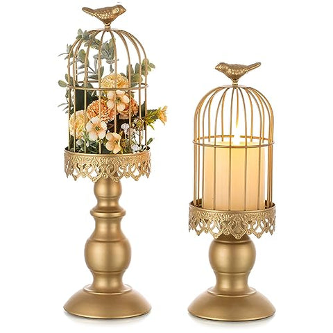 (Set of 2) Metal Bird Cage Candle Holders