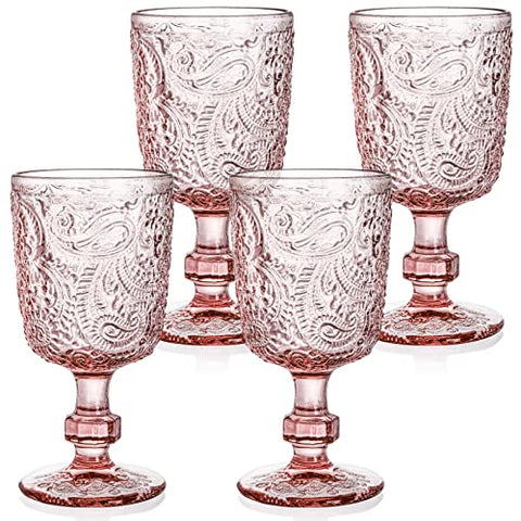 (Set of 4) Pink Glass Wine Goblet