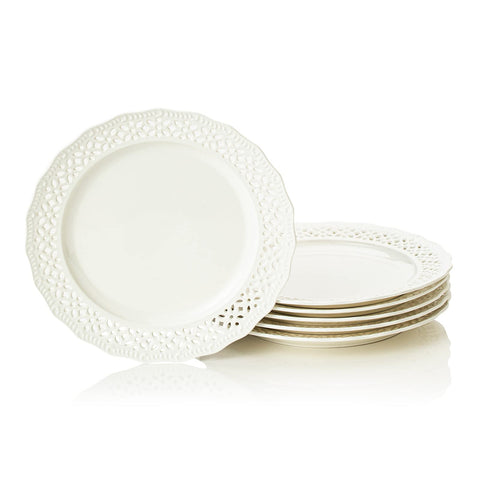 (Set of 6) 10.6 Inch White Ceramic Dinner Plates