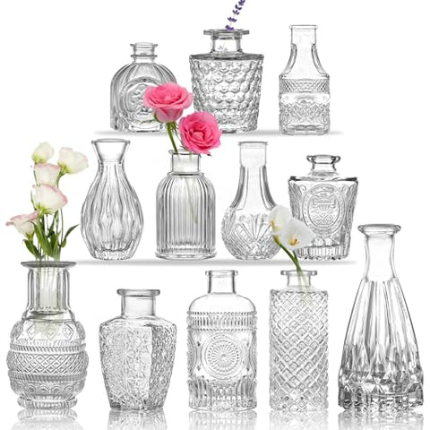 (Set of 14) Clear Crystal Bud Vases