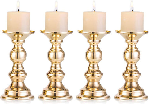 Nuptio Pillar Candle Holders, Wedding Centerpieces Metal Candle Holder Candles Stand Decoration Ideal for Weddings Special Events Parties Living Room (2 Pcs, Gold) - Elegant Wedding Accents