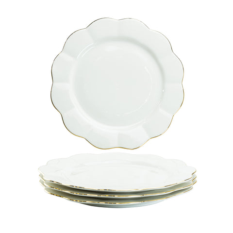 (Set of 4) 11 Inch Porcelain Scallop Dinner Plates