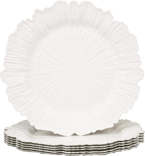 MAONAME Round 13" Gold Charger Plates, Set of 6, Reef Plate Chargers for Dinner Plates, Plastic Table Chargers for Wedding, Thanksgiving, Christmas - Elegant Wedding Accents