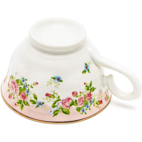 (Set of 6) Blue & Pink Vintage Floral Tea Cups and Saucers
