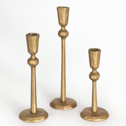 (Set of 3) Antique Brass Iron Taper Candle Holder