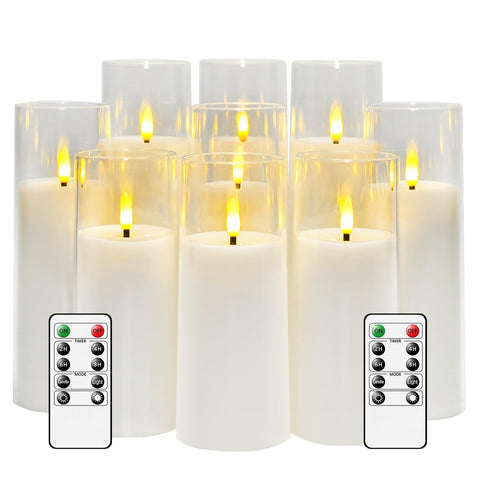 (Set of 9) White Flickering Flameless Candles