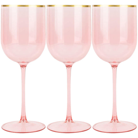 Pink Plastic Wine Glass with Gold Rim