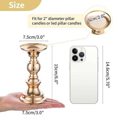 Nuptio Pillar Candle Holders, Wedding Centerpieces Metal Candle Holder Candles Stand Decoration Ideal for Weddings Special Events Parties Living Room (2 Pcs, Gold) - Elegant Wedding Accents