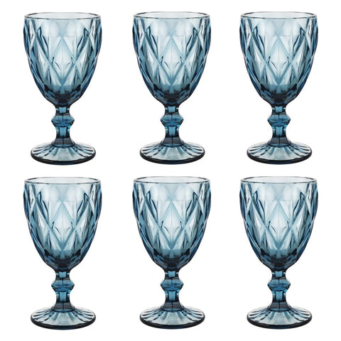 (Set of 6) Blue Glass Goblets