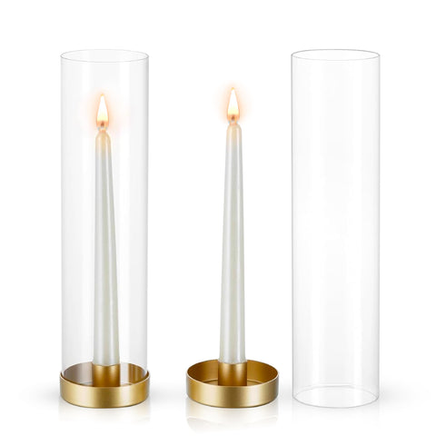 (Set of 2) 11.8 Inch Glass Candle Holders with Gold Base
