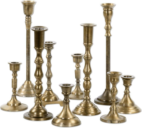 Koyal Wholesale Vintage Gold Mixed Taper Holders, Set of 10, Mismatched Candlesticks Set, Bohemian Decorative Candle Set - Elegant Wedding Accents