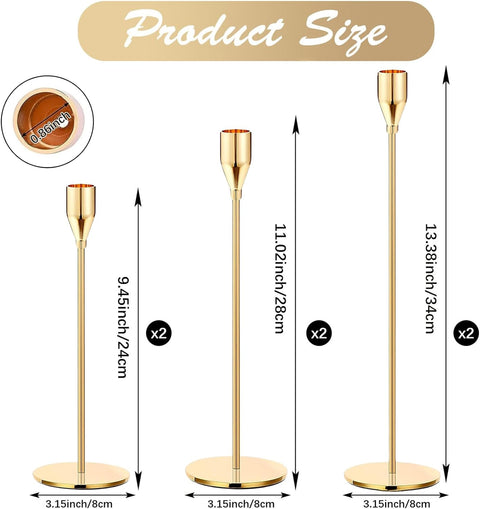 Gold Candle Holder Gold Taper Candle Holder Set of 6 Gold Candlestick Holders for Tapered Candles Tall Metal Candle Holder Decorative Candlestick Holder for Wedding, Dinning, Party, Anniversary - Elegant Wedding Accents