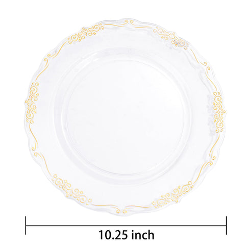 (60 Pieces) 10.25 Inch Clear Gold Plastic Plates