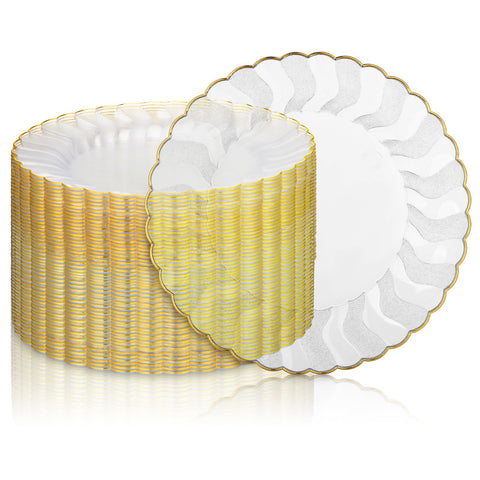 (50 Pieces) 6 Inch Clear Plastic Plates with Gold Trim