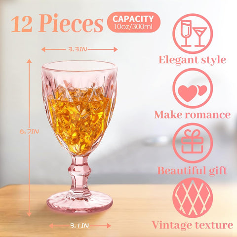 12 Pack Glass Goblet Vintage Glassware 10 oz - Elegant Wedding Accents