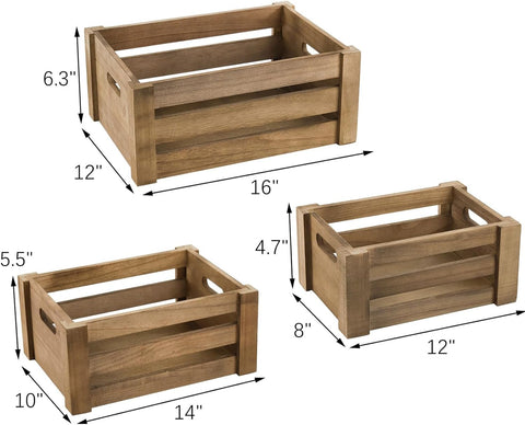 Set of 3 Wood Nesting Storage Crates with Handle, Rustic Decorative Wooden Crates - Elegant Wedding Accents
