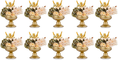 Metal Vases for Table Centerpieces, Hewory Gold Compote Pedestal Vase Floral Container Bulk, Brass Mini Footed Bowl Flower Holders Center Pieces for Wedding Birthday Party Anniversary (10pcs, 6.5in) - Elegant Wedding Accents