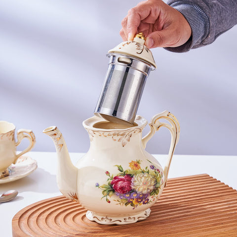 Flowering Shrubs Ceramic Tea Pot, Ivory Vintage