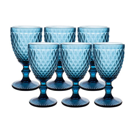 (Set of 6) Blue Colored Glass Goblet