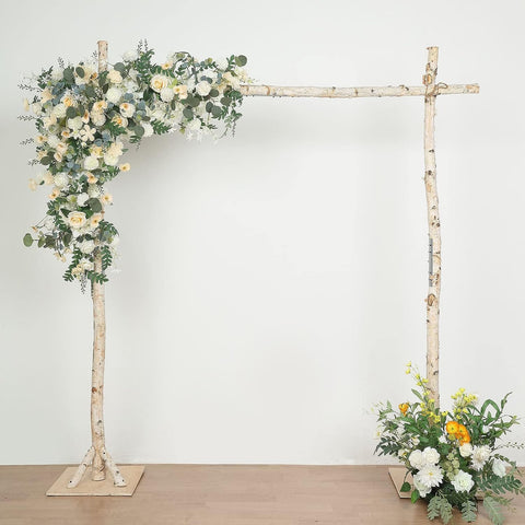 Efavormart 7.5ft Natural Birch Wood Square Wedding Arch, Rustic Arbor Photography Backdrop Stand - Elegant Wedding Accents