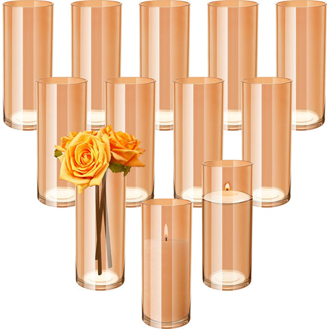 (Set of 12) Amber Glass Vases