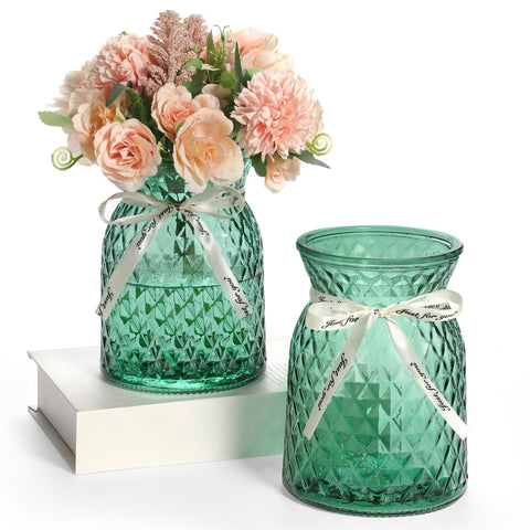 (Set of 2) 6.3 Inch Tall Diamond Pattern Vases