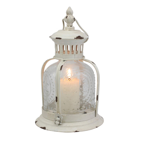 (6.4 Inch Tall) Antique Worn White Metal Candle