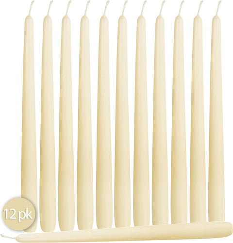 12 Pack Tall Taper Candles - 10 Inch Woolwhite Dripless, Unscented Dinner Candle - Elegant Wedding Accents
