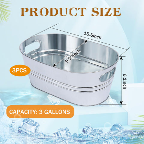 3 Pcs Galvanized Tub 3 Gallon Ice Bucket