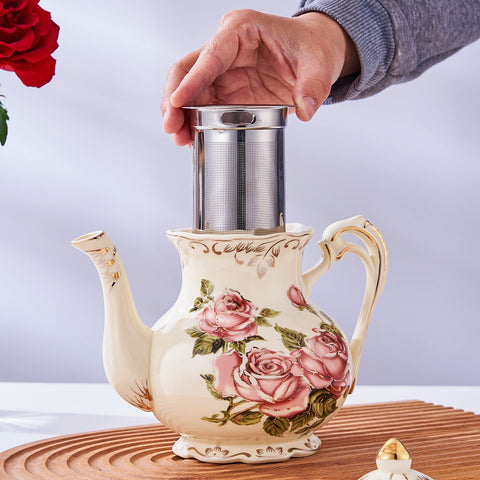 Flowering Shrubs Ceramic Tea Pot, Ivory Vintage