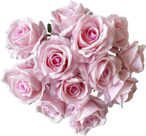 Pink Artificial Rose Flowers 12 Pcs - Elegant Wedding Accents