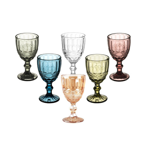(Set of 6) Multi Color Vintage Wine Glasses