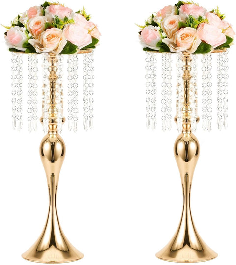 Set of 2 Acrylic Crystal Flower Chandelier Stands, 21.3" - Elegant Wedding Accents
