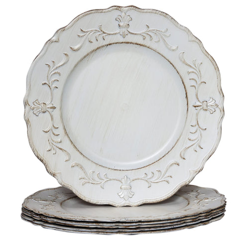 (Set of 6) 13 Inch White Romantic Charger Plates