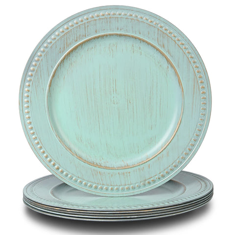 (Set of 6) 13 Inch Turquoise Vintage Charger Plates